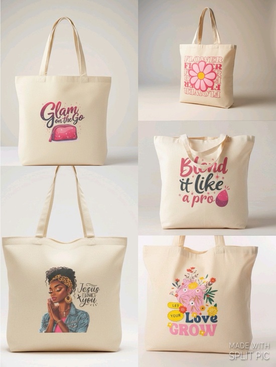Handbags - Canvas Tote Bag with Graphic Prints Hand Crafted